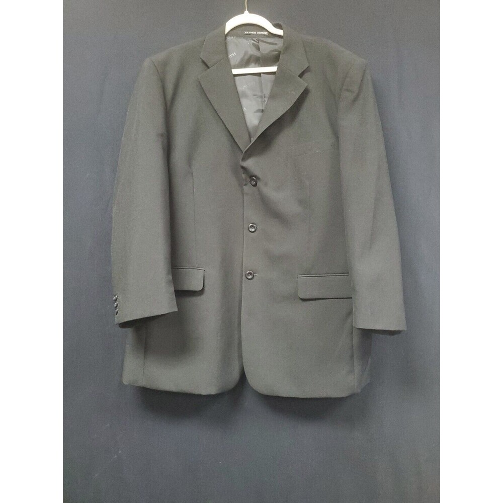 Victorio Couture Blazer Black 3 Button Polyester Sport Coat Jacket Size 48R Vntg